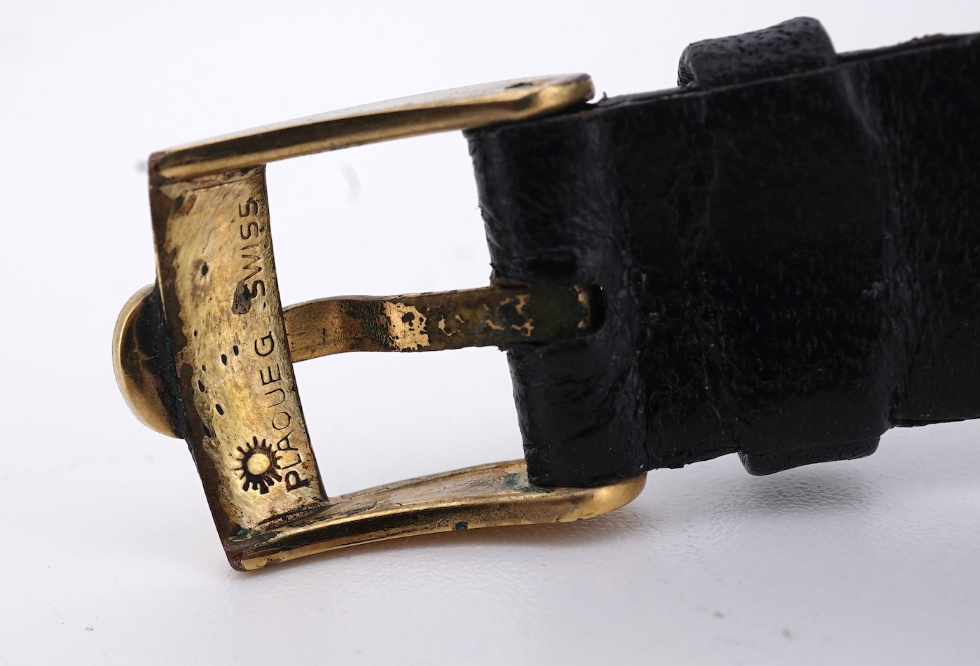 A lady's early 1970's steel and gold plated Omega manual wind wrist watch, with oval dial and baton numerals, case diameter 26mm, movement c.620, on an associated leather strap, with box no papers.